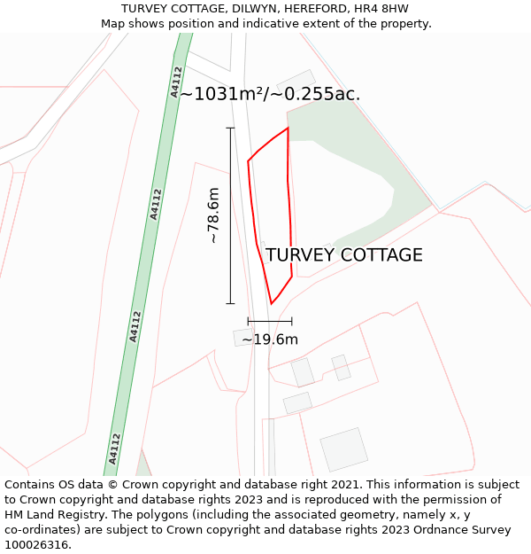 TURVEY COTTAGE, DILWYN, HEREFORD, HR4 8HW: Plot and title map