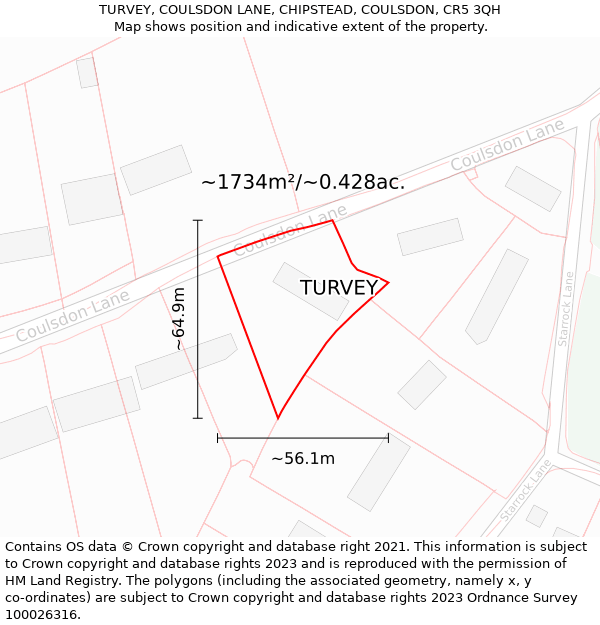 TURVEY, COULSDON LANE, CHIPSTEAD, COULSDON, CR5 3QH: Plot and title map