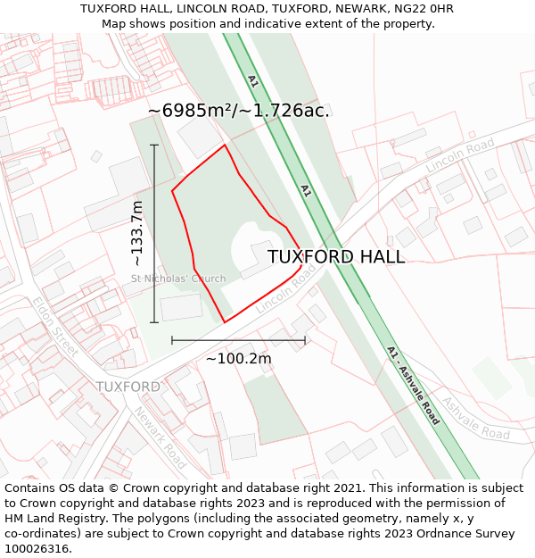 TUXFORD HALL, LINCOLN ROAD, TUXFORD, NEWARK, NG22 0HR: Plot and title map