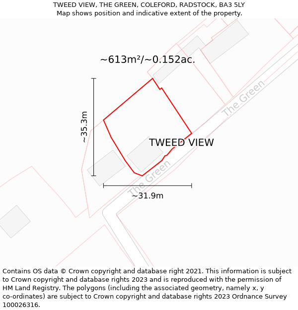 TWEED VIEW, THE GREEN, COLEFORD, RADSTOCK, BA3 5LY: Plot and title map