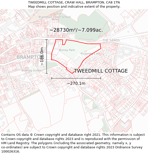 TWEEDMILL COTTAGE, CRAW HALL, BRAMPTON, CA8 1TN: Plot and title map