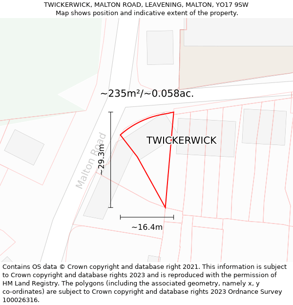 TWICKERWICK, MALTON ROAD, LEAVENING, MALTON, YO17 9SW: Plot and title map