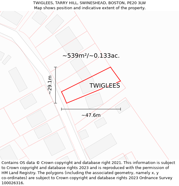 TWIGLEES, TARRY HILL, SWINESHEAD, BOSTON, PE20 3LW: Plot and title map