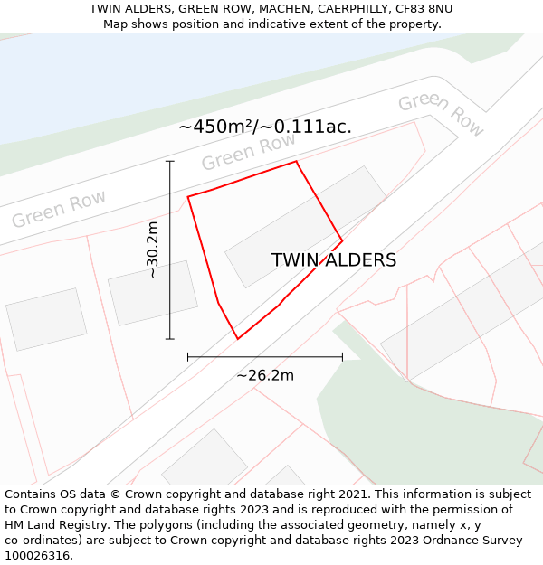 TWIN ALDERS, GREEN ROW, MACHEN, CAERPHILLY, CF83 8NU: Plot and title map