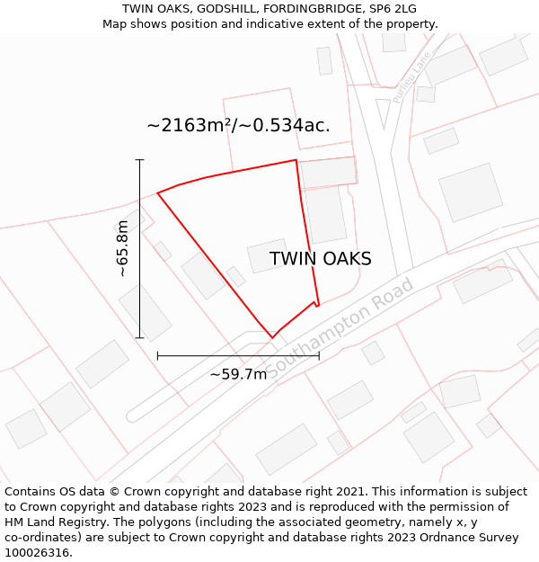 TWIN OAKS, GODSHILL, FORDINGBRIDGE, SP6 2LG: Plot and title map