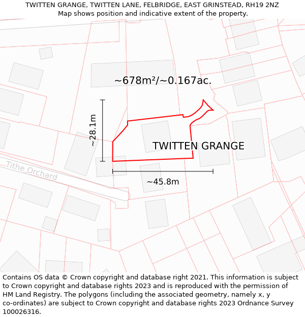 TWITTEN GRANGE, TWITTEN LANE, FELBRIDGE, EAST GRINSTEAD, RH19 2NZ: Plot and title map