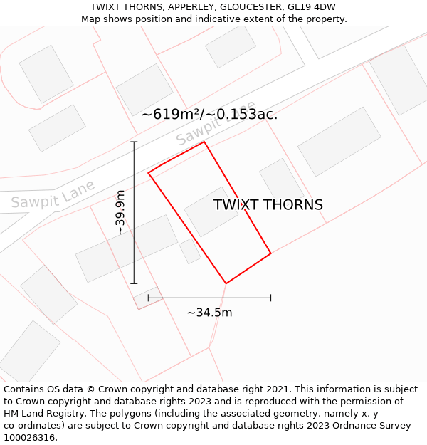 TWIXT THORNS, APPERLEY, GLOUCESTER, GL19 4DW: Plot and title map