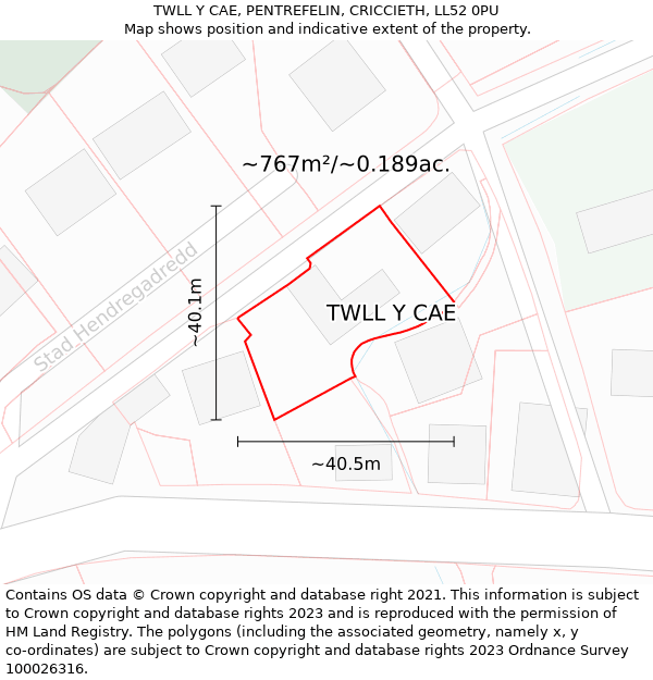 TWLL Y CAE, PENTREFELIN, CRICCIETH, LL52 0PU: Plot and title map