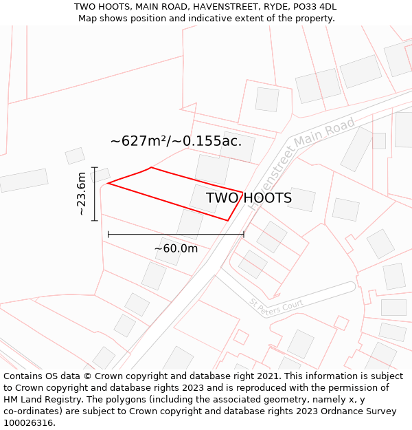 TWO HOOTS, MAIN ROAD, HAVENSTREET, RYDE, PO33 4DL: Plot and title map