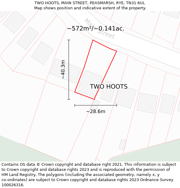 TWO HOOTS, MAIN STREET, PEASMARSH, RYE, TN31 6UL: Plot and title map