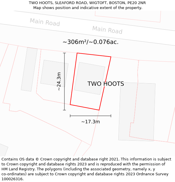 TWO HOOTS, SLEAFORD ROAD, WIGTOFT, BOSTON, PE20 2NR: Plot and title map