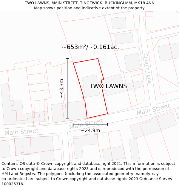 TWO LAWNS, MAIN STREET, TINGEWICK, BUCKINGHAM, MK18 4NN: Plot and title map