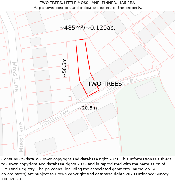 TWO TREES, LITTLE MOSS LANE, PINNER, HA5 3BA: Plot and title map