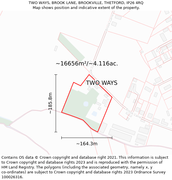 TWO WAYS, BROOK LANE, BROOKVILLE, THETFORD, IP26 4RQ: Plot and title map