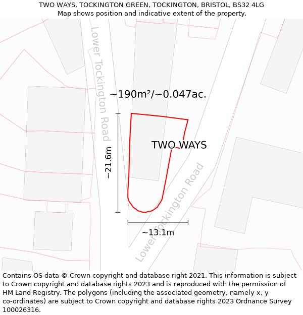 TWO WAYS, TOCKINGTON GREEN, TOCKINGTON, BRISTOL, BS32 4LG: Plot and title map