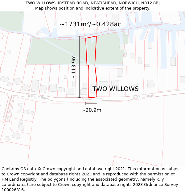 TWO WILLOWS, IRSTEAD ROAD, NEATISHEAD, NORWICH, NR12 8BJ: Plot and title map