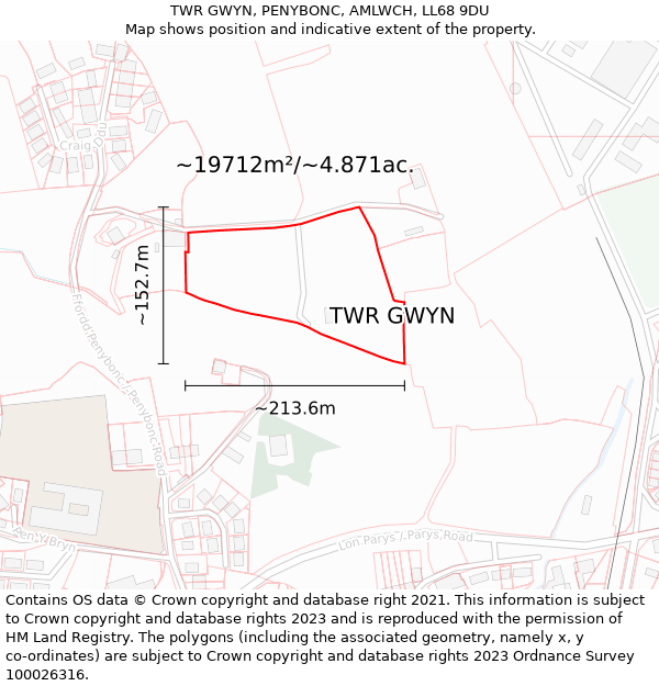 TWR GWYN, PENYBONC, AMLWCH, LL68 9DU: Plot and title map