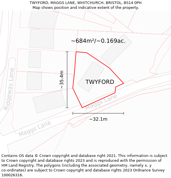TWYFORD, MAGGS LANE, WHITCHURCH, BRISTOL, BS14 0PH: Plot and title map