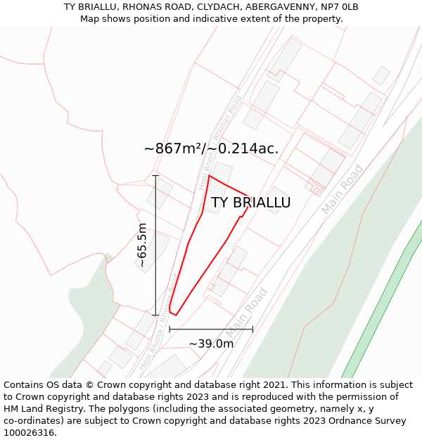 TY BRIALLU, RHONAS ROAD, CLYDACH, ABERGAVENNY, NP7 0LB: Plot and title map