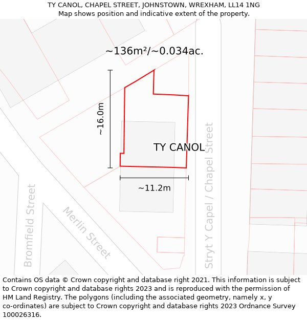 TY CANOL, CHAPEL STREET, JOHNSTOWN, WREXHAM, LL14 1NG: Plot and title map