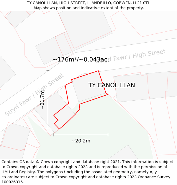 TY CANOL LLAN, HIGH STREET, LLANDRILLO, CORWEN, LL21 0TL: Plot and title map