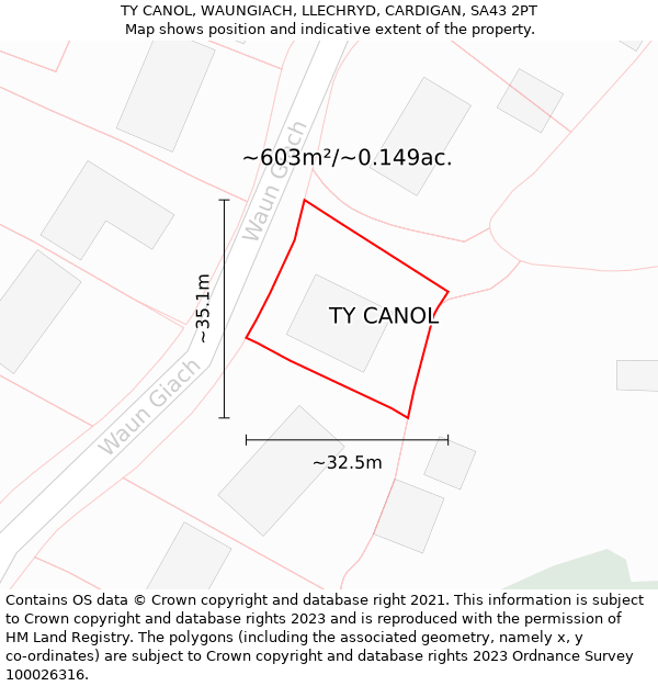 TY CANOL, WAUNGIACH, LLECHRYD, CARDIGAN, SA43 2PT: Plot and title map