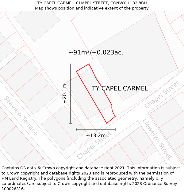 TY CAPEL CARMEL, CHAPEL STREET, CONWY, LL32 8BH: Plot and title map