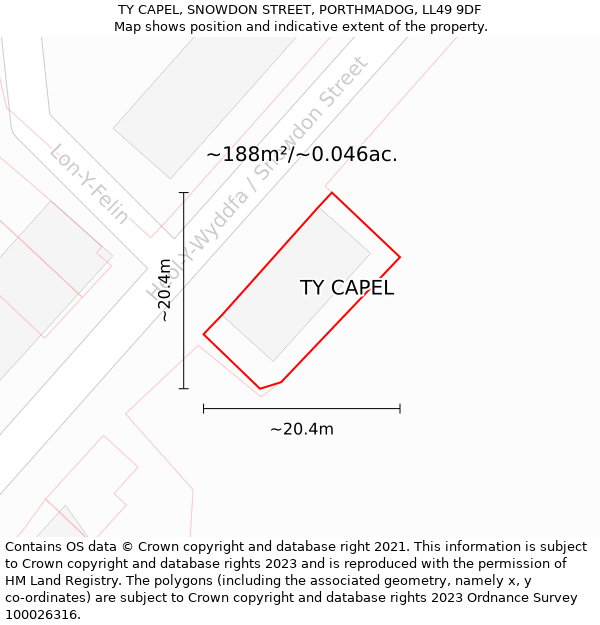 TY CAPEL, SNOWDON STREET, PORTHMADOG, LL49 9DF: Plot and title map