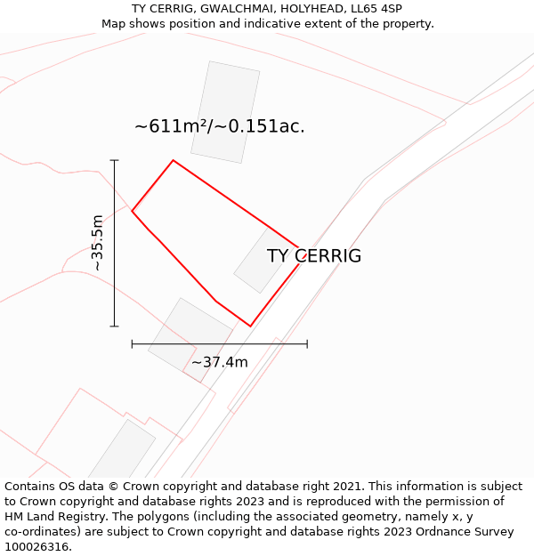 TY CERRIG, GWALCHMAI, HOLYHEAD, LL65 4SP: Plot and title map