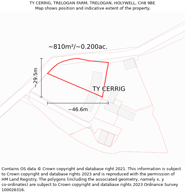 TY CERRIG, TRELOGAN FARM, TRELOGAN, HOLYWELL, CH8 9BE: Plot and title map