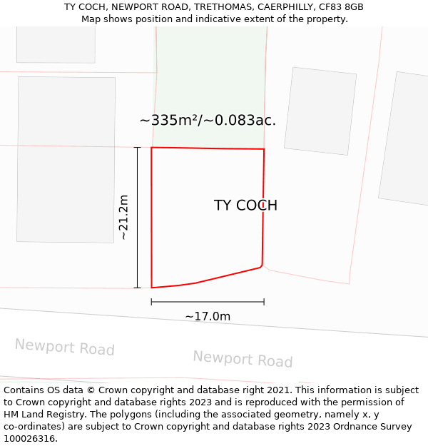 TY COCH, NEWPORT ROAD, TRETHOMAS, CAERPHILLY, CF83 8GB: Plot and title map