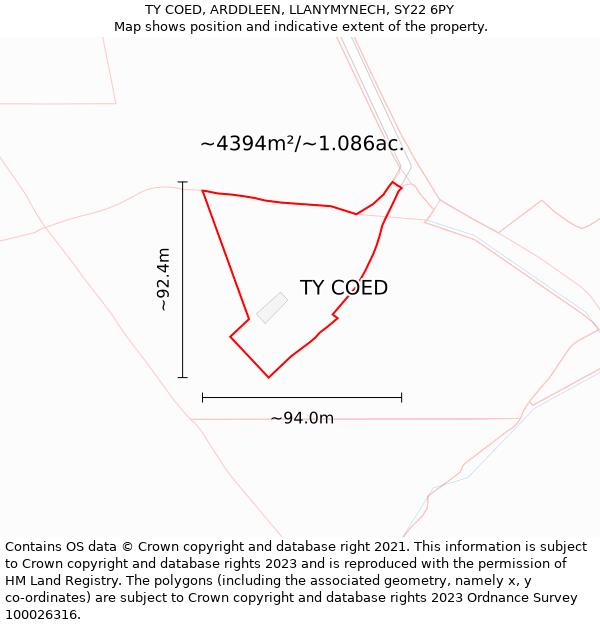 TY COED, ARDDLEEN, LLANYMYNECH, SY22 6PY: Plot and title map