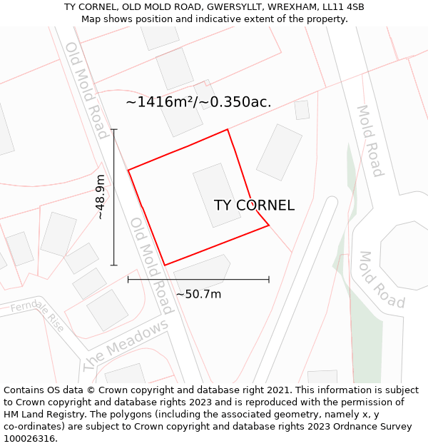 TY CORNEL, OLD MOLD ROAD, GWERSYLLT, WREXHAM, LL11 4SB: Plot and title map