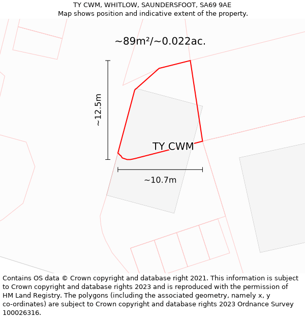 TY CWM, WHITLOW, SAUNDERSFOOT, SA69 9AE: Plot and title map