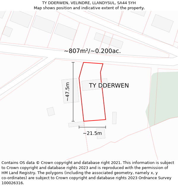 TY DDERWEN, VELINDRE, LLANDYSUL, SA44 5YH: Plot and title map