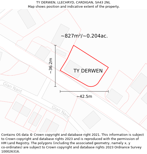 TY DERWEN, LLECHRYD, CARDIGAN, SA43 2NL: Plot and title map