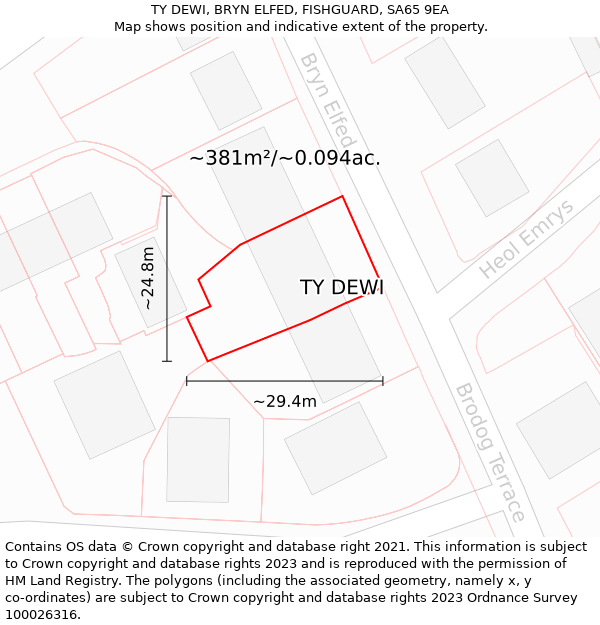 TY DEWI, BRYN ELFED, FISHGUARD, SA65 9EA: Plot and title map