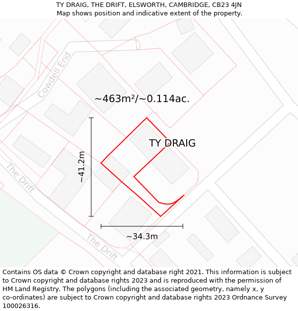 TY DRAIG, THE DRIFT, ELSWORTH, CAMBRIDGE, CB23 4JN: Plot and title map