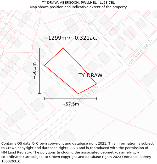 TY DRAW, ABERSOCH, PWLLHELI, LL53 7EL: Plot and title map