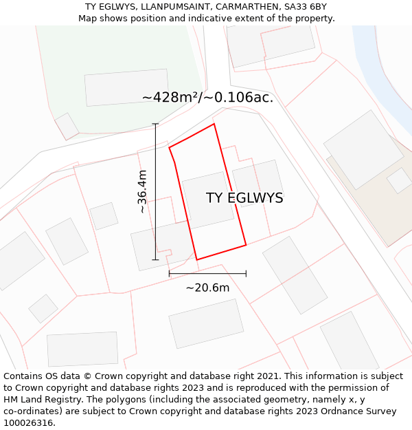 TY EGLWYS, LLANPUMSAINT, CARMARTHEN, SA33 6BY: Plot and title map