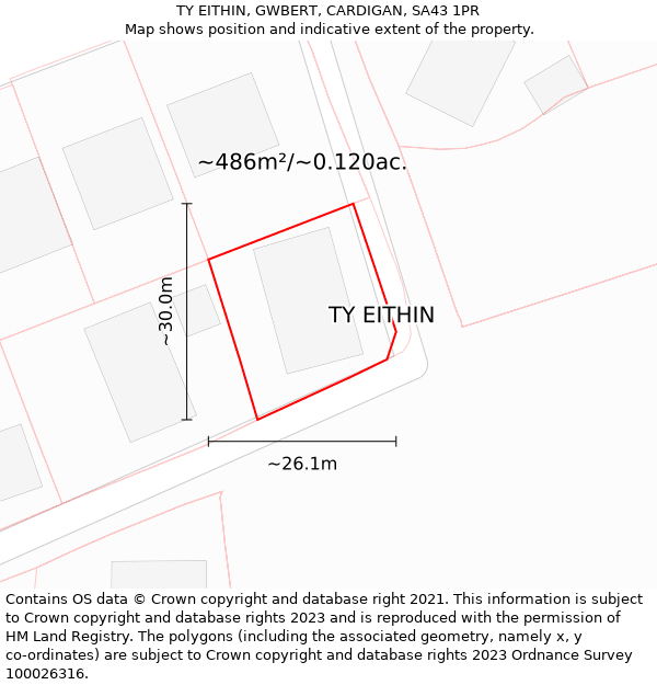 TY EITHIN, GWBERT, CARDIGAN, SA43 1PR: Plot and title map