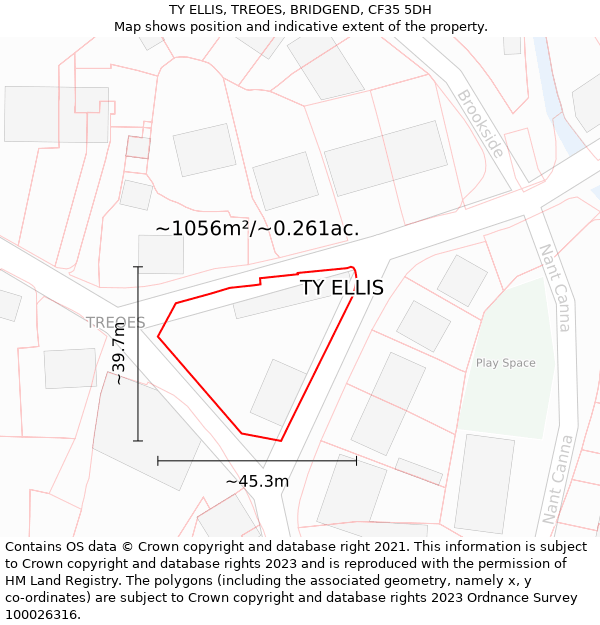 TY ELLIS, TREOES, BRIDGEND, CF35 5DH: Plot and title map