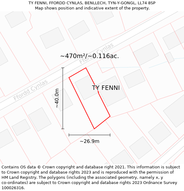 TY FENNI, FFORDD CYNLAS, BENLLECH, TYN-Y-GONGL, LL74 8SP: Plot and title map