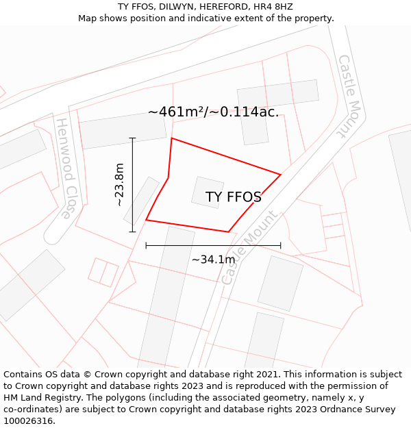 TY FFOS, DILWYN, HEREFORD, HR4 8HZ: Plot and title map