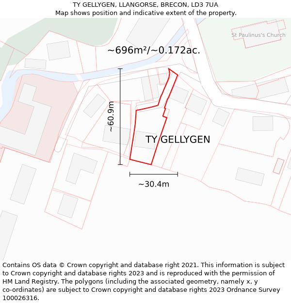 TY GELLYGEN, LLANGORSE, BRECON, LD3 7UA: Plot and title map