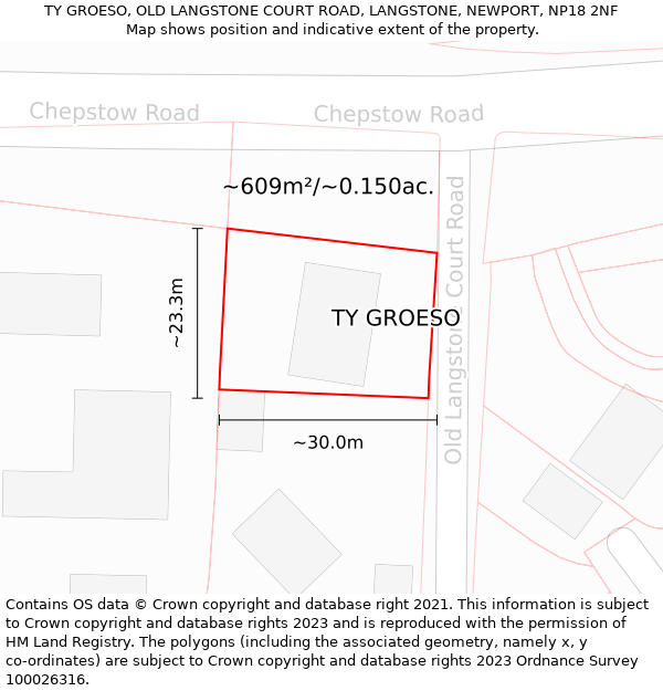 TY GROESO, OLD LANGSTONE COURT ROAD, LANGSTONE, NEWPORT, NP18 2NF: Plot and title map