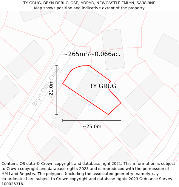 TY GRUG, BRYN DERI CLOSE, ADPAR, NEWCASTLE EMLYN, SA38 9NP: Plot and title map