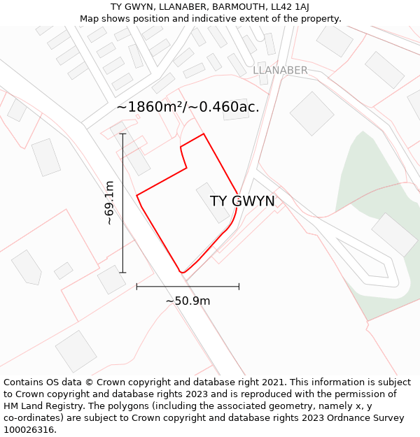 TY GWYN, LLANABER, BARMOUTH, LL42 1AJ: Plot and title map