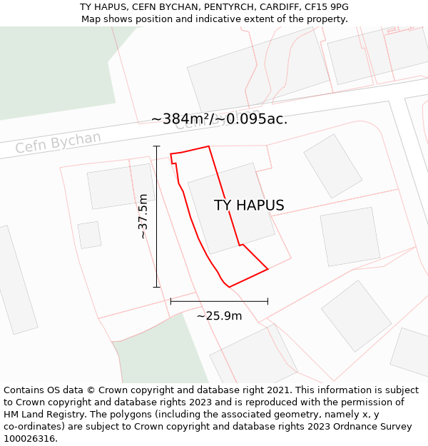 TY HAPUS, CEFN BYCHAN, PENTYRCH, CARDIFF, CF15 9PG: Plot and title map