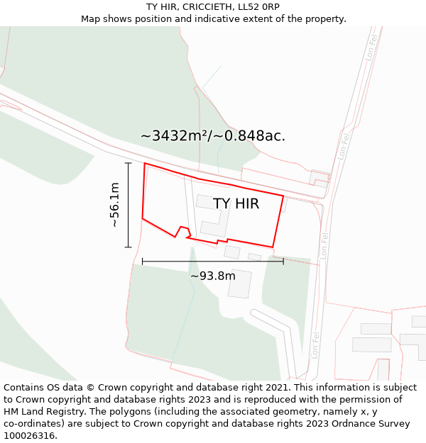 TY HIR, CRICCIETH, LL52 0RP: Plot and title map